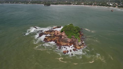 Ramya Rock Sri Lanka, aerial drone Weligama Bay South Asia, rainforest skyline