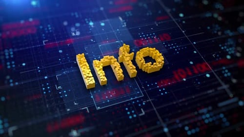 3D Pixelated Info Text Animation on Digital Background