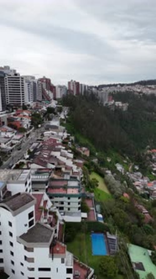 Urban aerial video over Guapulo Quito Ecuador