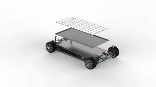 Electric Vehicle Chassis and Battery Assembly Exploded View