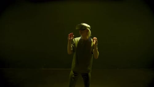 Man with VR Headset Experiencing Virtual Reality