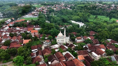 Panoramic view of Islamic Mosque with townscape