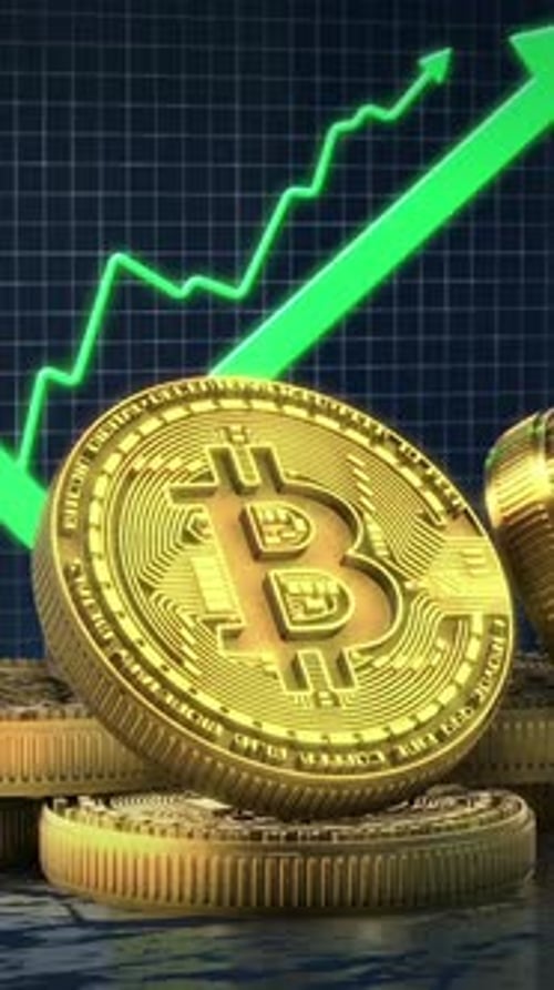 Cryptocurrency Growth with Glowing Green Arrow Vertical | 3D Crypto Market Loop