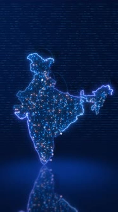 Futuristic India Map with Animated Digital Network Connections