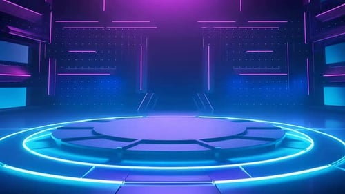 Futuristic Neon Podium Stage Background Loop