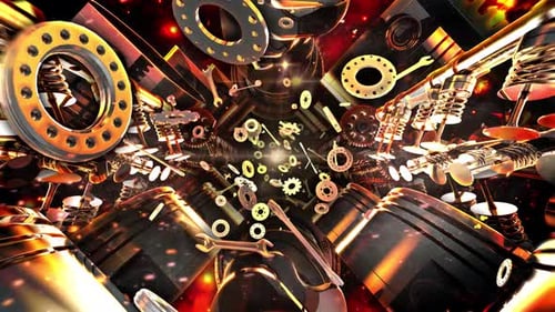 Dynamic 3D Engine Parts and Industrial Gears Animation