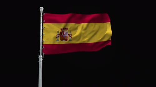 Realistic Waving Flag of Spain on Flagpole