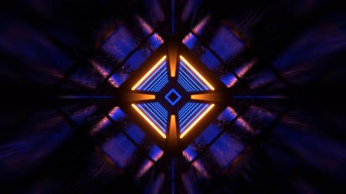 Blue And Orange Cybernetic Strobe Square Neon Corridor Background Vj Loop I 4K