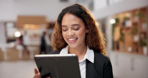 Hotel, concierge and business woman on tablet for online bookings, guest service and reservation