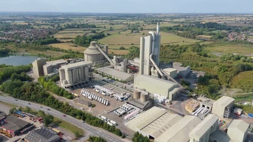 Aerial view of cement factory in Rugby, United Kingdom.