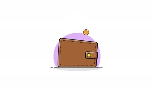 Animated Flat Design Wallet with Falling Coins