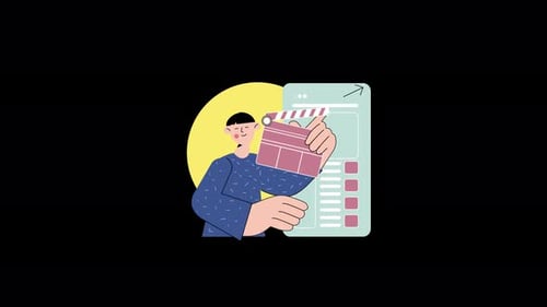 Joven sosteniendo una claqueta de película en un diseño creativo