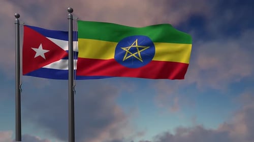 Realistic Waving Flags of Cuba and Ethiopia