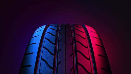 3D Car Tire Rotating with Vibrant Neon Lighting
