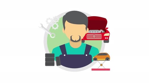 Flat Design Animation of Car Mechanic and Auto Repair