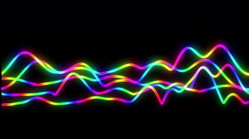 Animación abstracta de ondas de sonido brillantes sobre fondo negro. Animación de forma de onda de audio de música abstracta