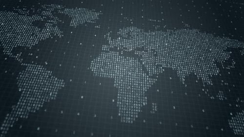 Seamless Digital World Map with Animated Data Numbers and Grid for Global Technology