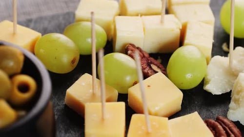 Italian or Spanish Cheese Plate in Restaurant with Traditional Tapas Food Spanish Cuisine Delicious