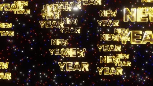 Background in the form of falling words new year yellow neon on a stars background 3d render