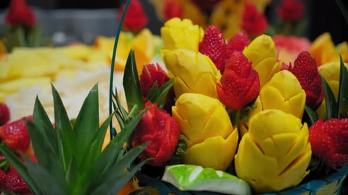 Colorful Fruits are on the Table Sweet Bar at the Event Move Camera Close Up Shot