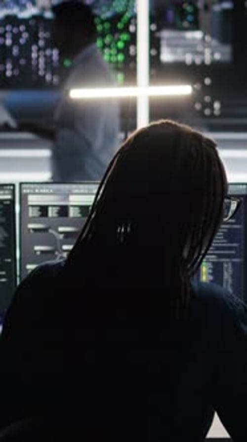 Vertical Video Data Center Computer Scientist Using Node Tree Software to Analyze Datasets