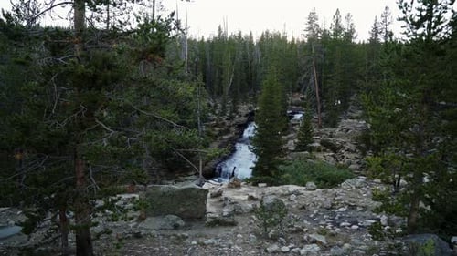 Wide shot of the beautiful Provo Falls waterfall in the Uinta Wasatch Cache National Forest in Utah
