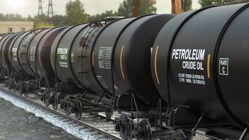 Trem ferroviário longo com vagões-tanque de óleo diesel e produtos petrolíferos 4k