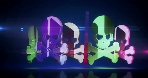 Skull pirates and cyberattack glass symbol looped