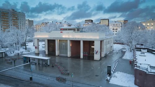 Timelapse day into night, view of the Sportivnaya metro station