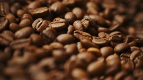 Roasted Coffee Beans Panning Shot Close-Up