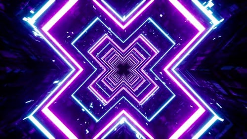 Tunnel numérique en forme de X au néon