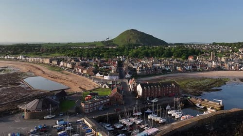 Aerial view of North Berwick with Harbour and Beach, Scotland.