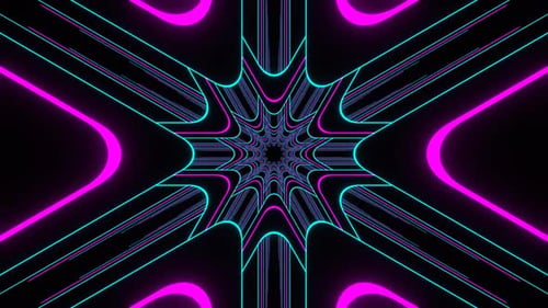 Cyan And Pink Neon Line Caleidoscope Background Vj Loop In 4K