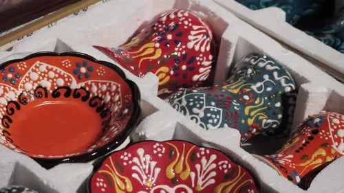 Stack of Traditional Turkish Plates and Handmade Ceramics Handmade Colorful Dishes at the Istanbul