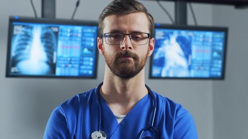 Professional Medical Doctor Working in Hospital Office Using Computer Technology Medicine and