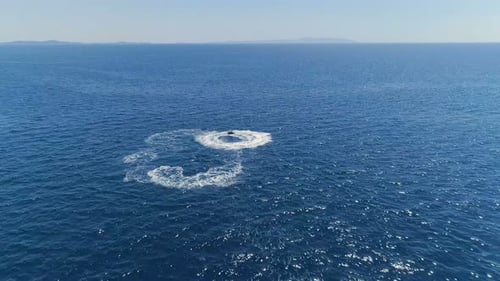Aerial View Shot of a Person Jet Skiing in Circles in a Beautiful Bay and Blue Sea Waters and Tropi