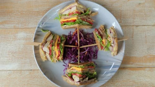 Gourmet Club Sandwich with Grilled Chicken Crispy Bacon Fresh