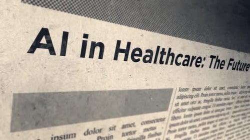 AI in Healthcare Newspaper Headline Reveal with Retro Glitch Effect