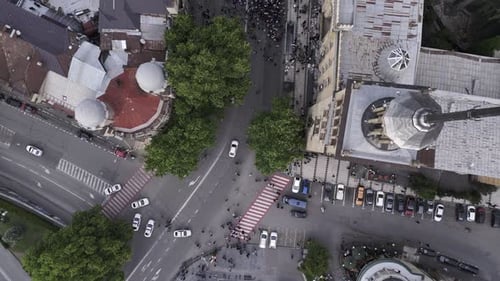 Crowd Gathering for Protest on Rustaveli Avenue Tbilisi