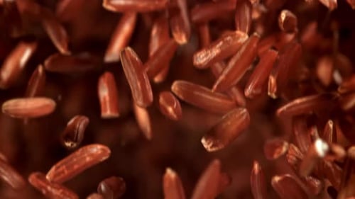 Red Rice Flies Up and Falls Down Filmed on a Highspeed Camera at 1000 Fps