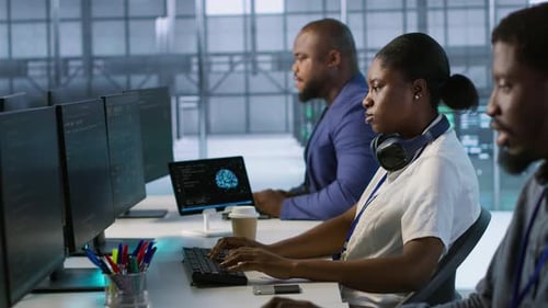 Admin in Data Center Drinking Coffee and Implementing AI Systems