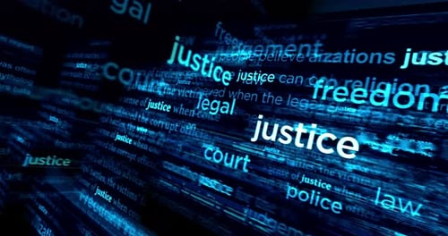 Justice neon on brick wall loop