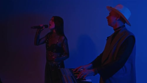 Rock Indie Group Gigging in Studio While Recording Music Clip