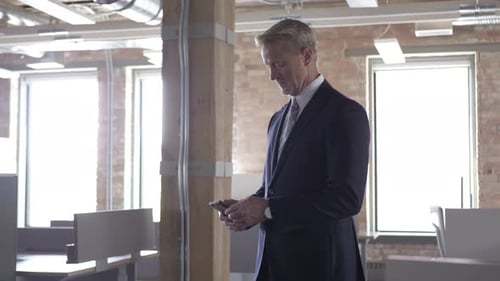 Businessman Using Smart Phone in Office Adult