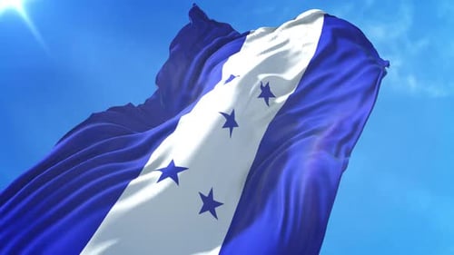 Realistic Honduras Flag Waving Against Blue Sky