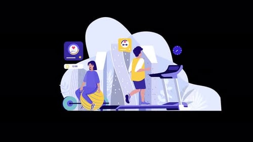 Flat Design Animation of People Exercising for Health and Fitness