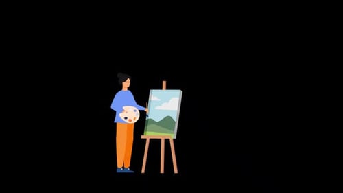 Artist Girl Drawing In Nature Alpha Channel