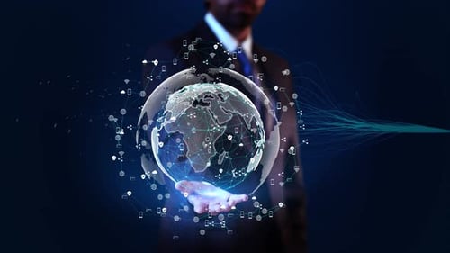 Digital Earth Network Animation with Global Technology Icons