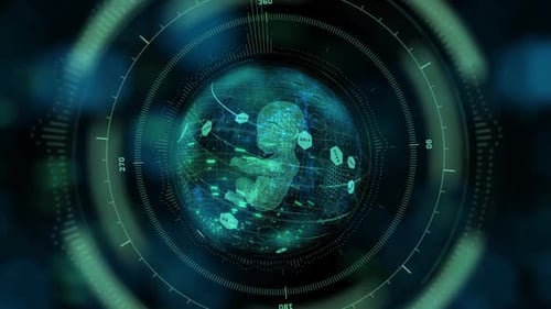 Futuristic Medical Scan of Fetus with Data Hologram