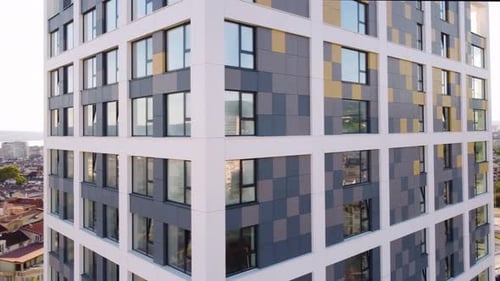 Facade of Modern Office or Residential Building Drone Video